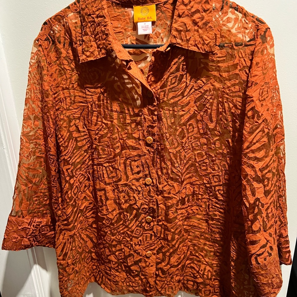 Ruby Rd. Orange Patterned Women's Top